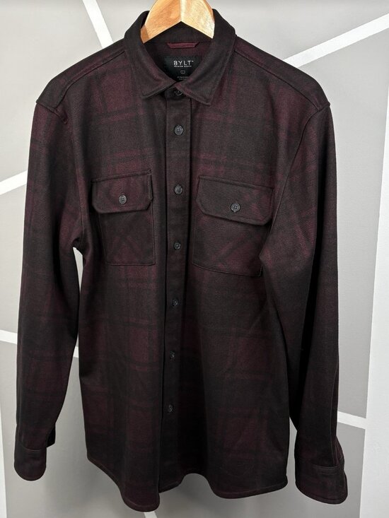 Bylt Premium Basics Coastal Overshirt Men’s L Plaid Plum Long Sleeve Heavy - Picture 1 of 14